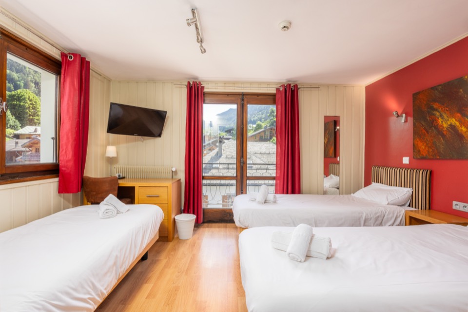 Bright room with red curtains